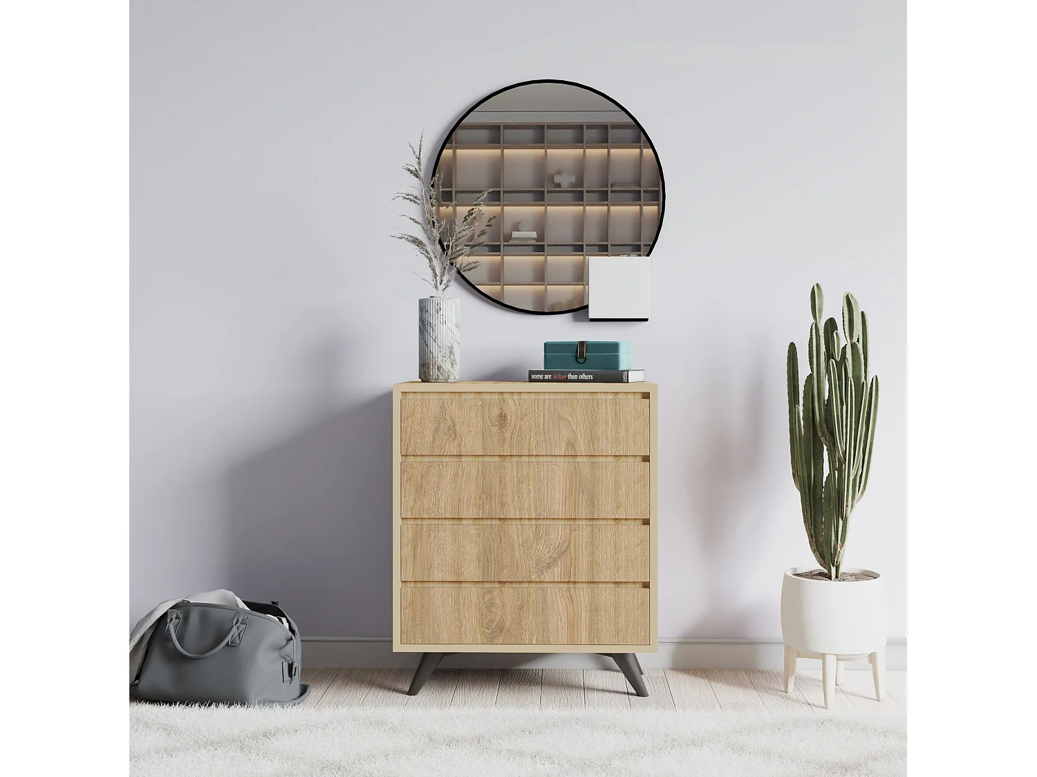 Kommode aus Holz Suvera 4 Schubladen 70x40x86 cm Hellbraun, elegantes und praktisches Design