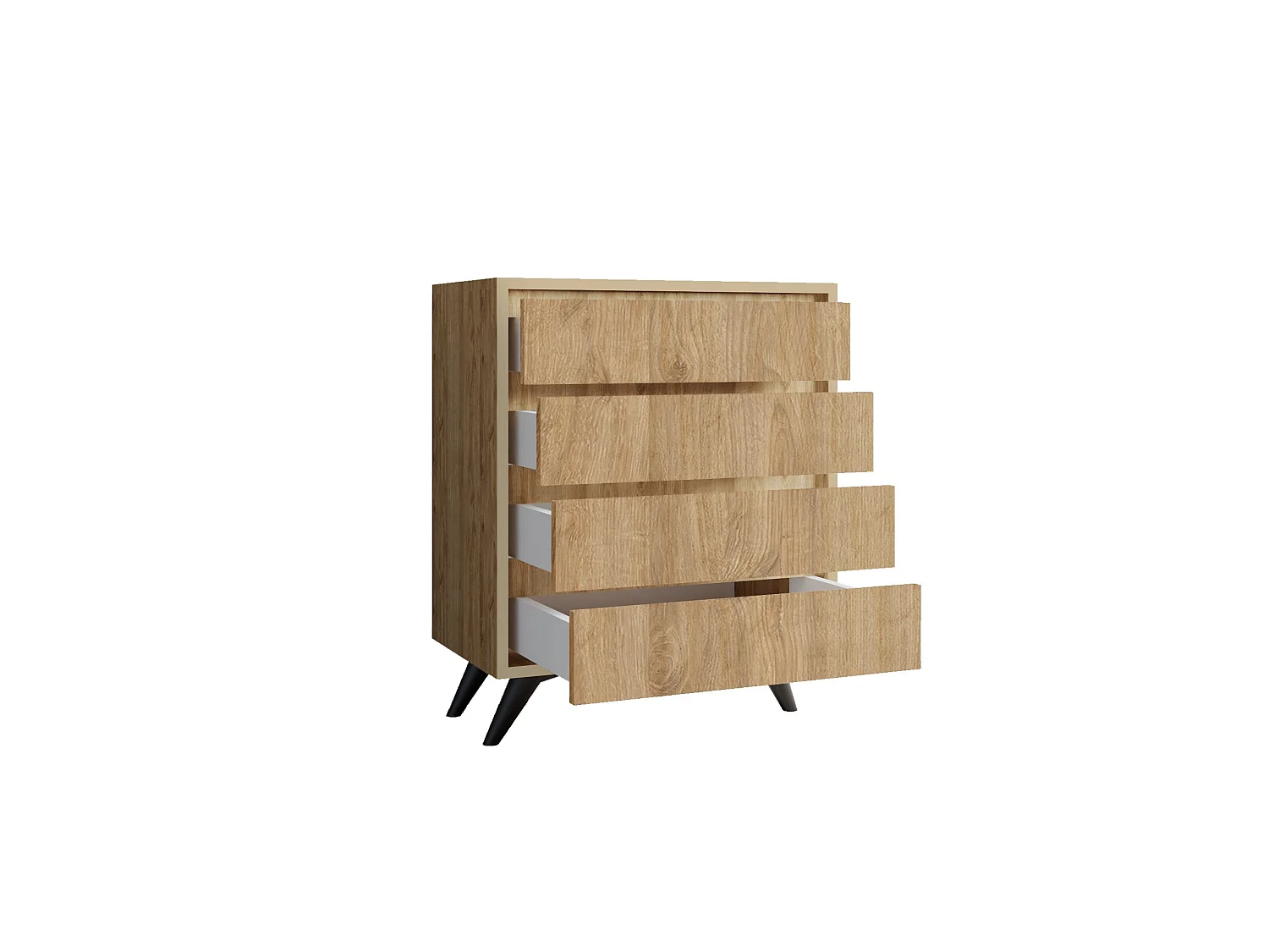 "Suvera Houten Ladenkast - Licht Eiken - 70 x 40 x 86 cm - 4 laden"