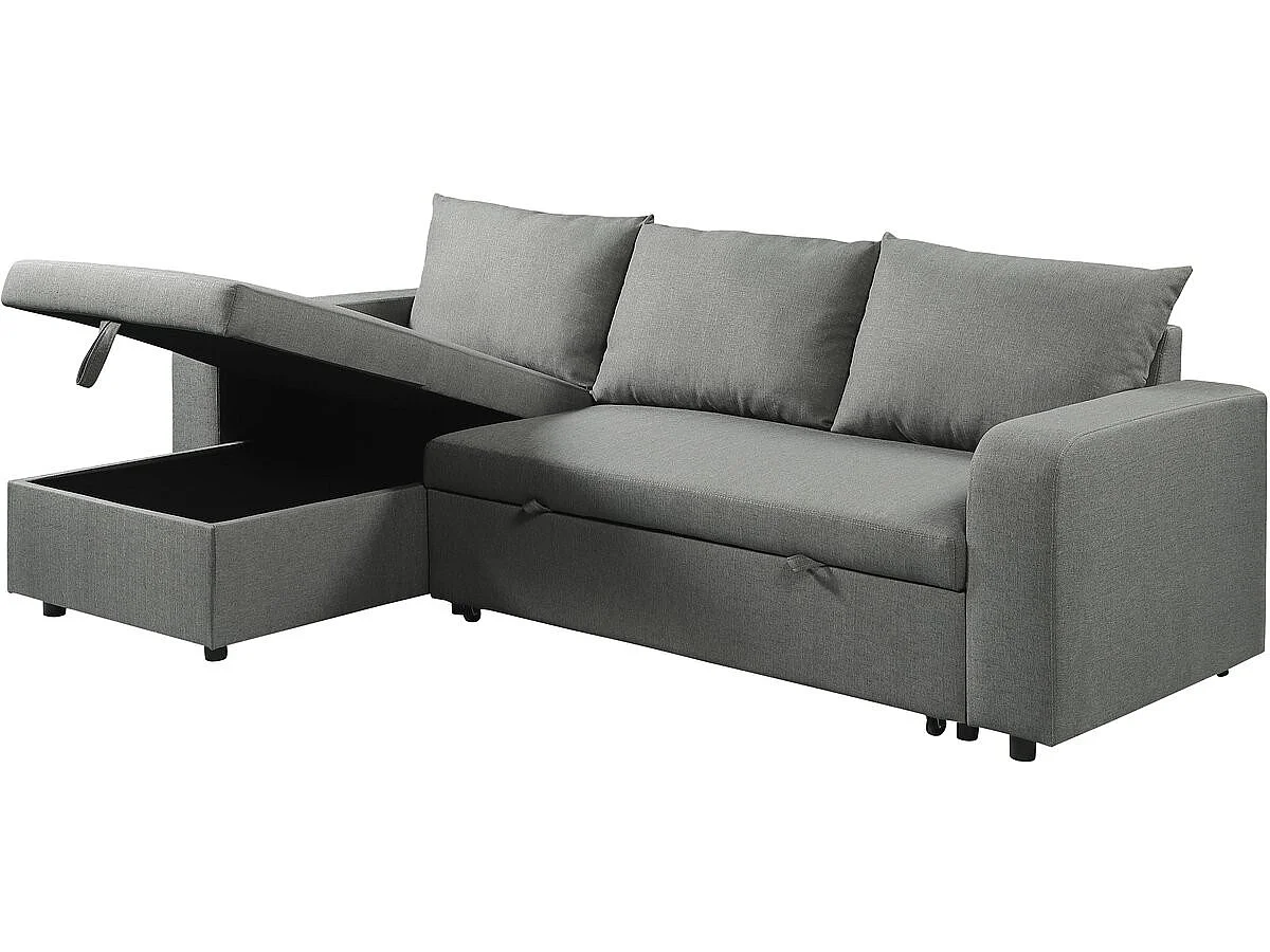 Canapé d'angle convertible 3 places réversible en velours gris