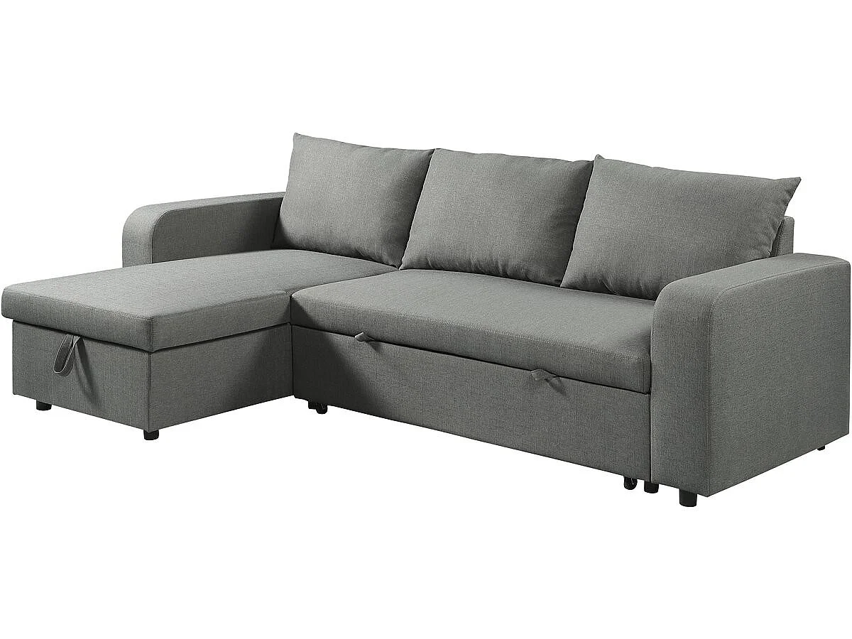 Canapé d'angle convertible 3 places réversible en velours gris