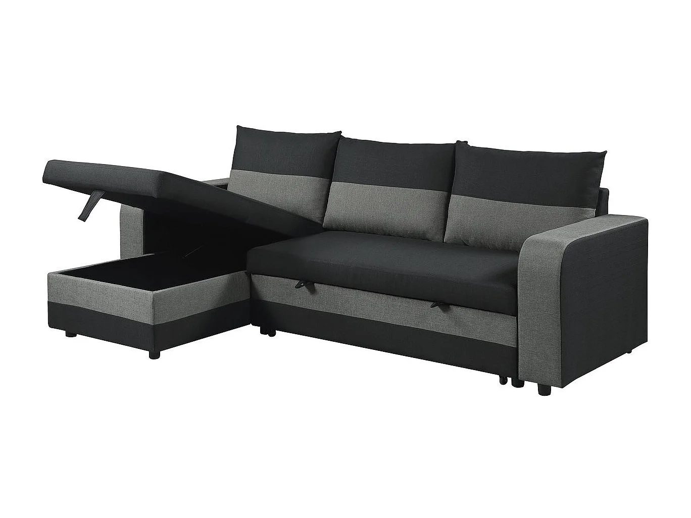 Canapé d'angle réversible/convertible en tissu "Victor" - 4 places - Noir