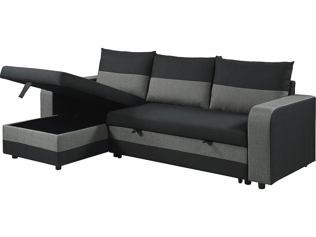 Canapé d'angle convertible 3 places réversible en velours noir