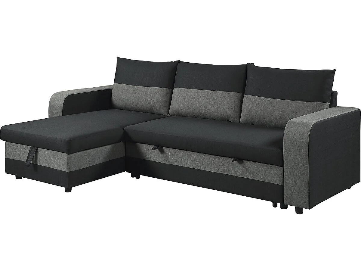 Canapé d'angle convertible 3 places réversible en velours noir