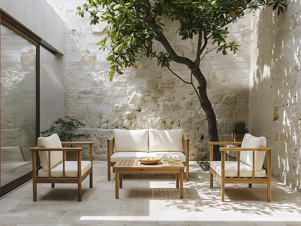 Set di mobili da giardino in legno "Milano" con cuscini - 4 posti - Beige