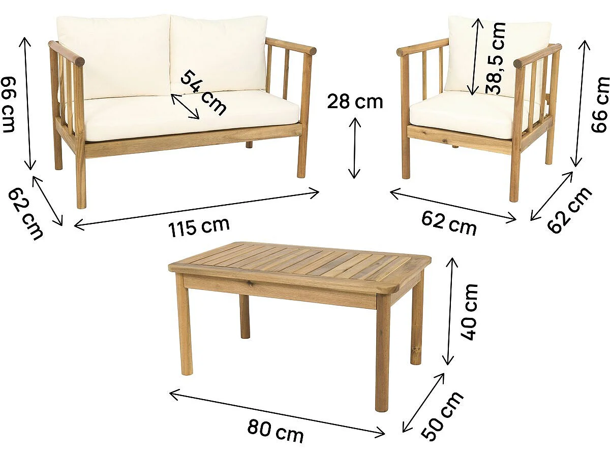 Conjunto de jardín de madera con cojines incluidos <<Milano>> - 4 plazas - Beige