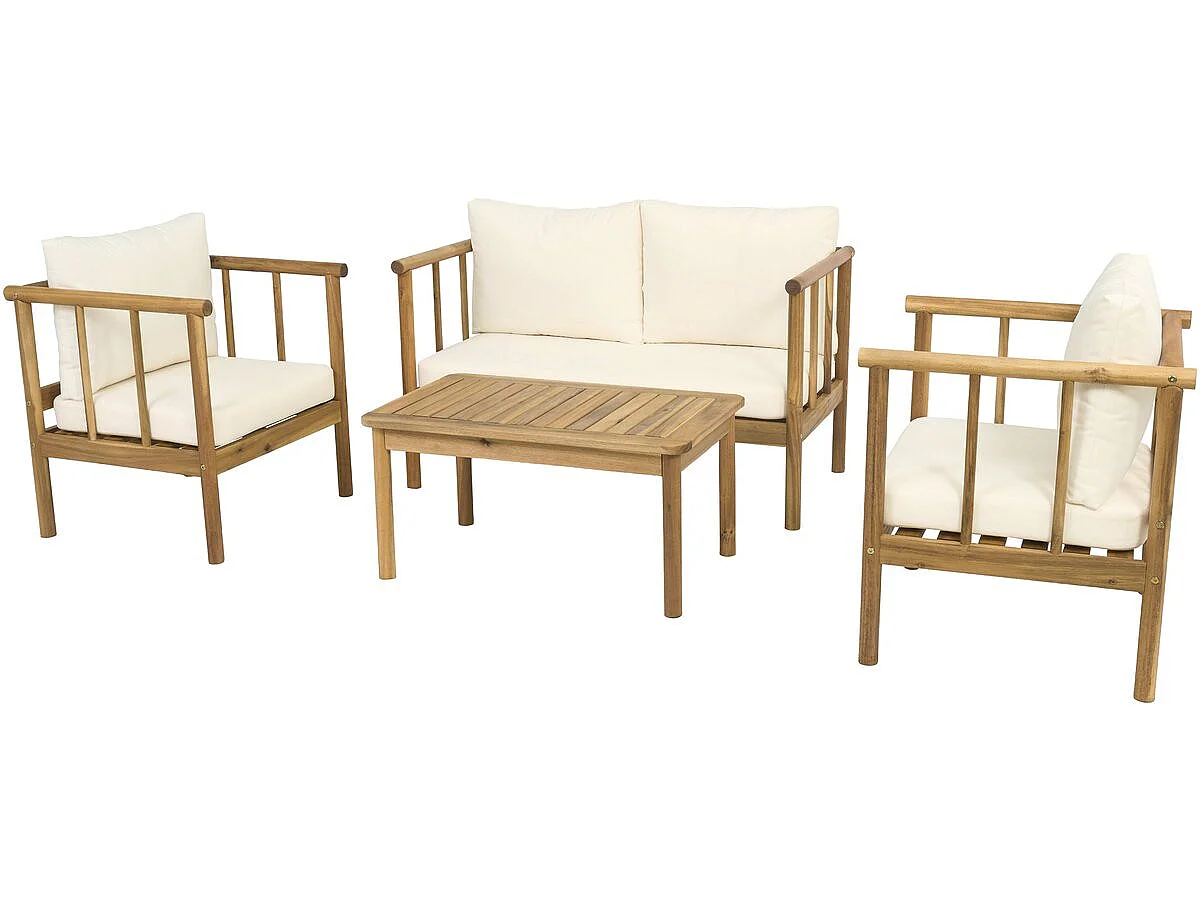 Conjunto de jardín de madera con cojines incluidos <<Milano>> - 4 plazas - Beige