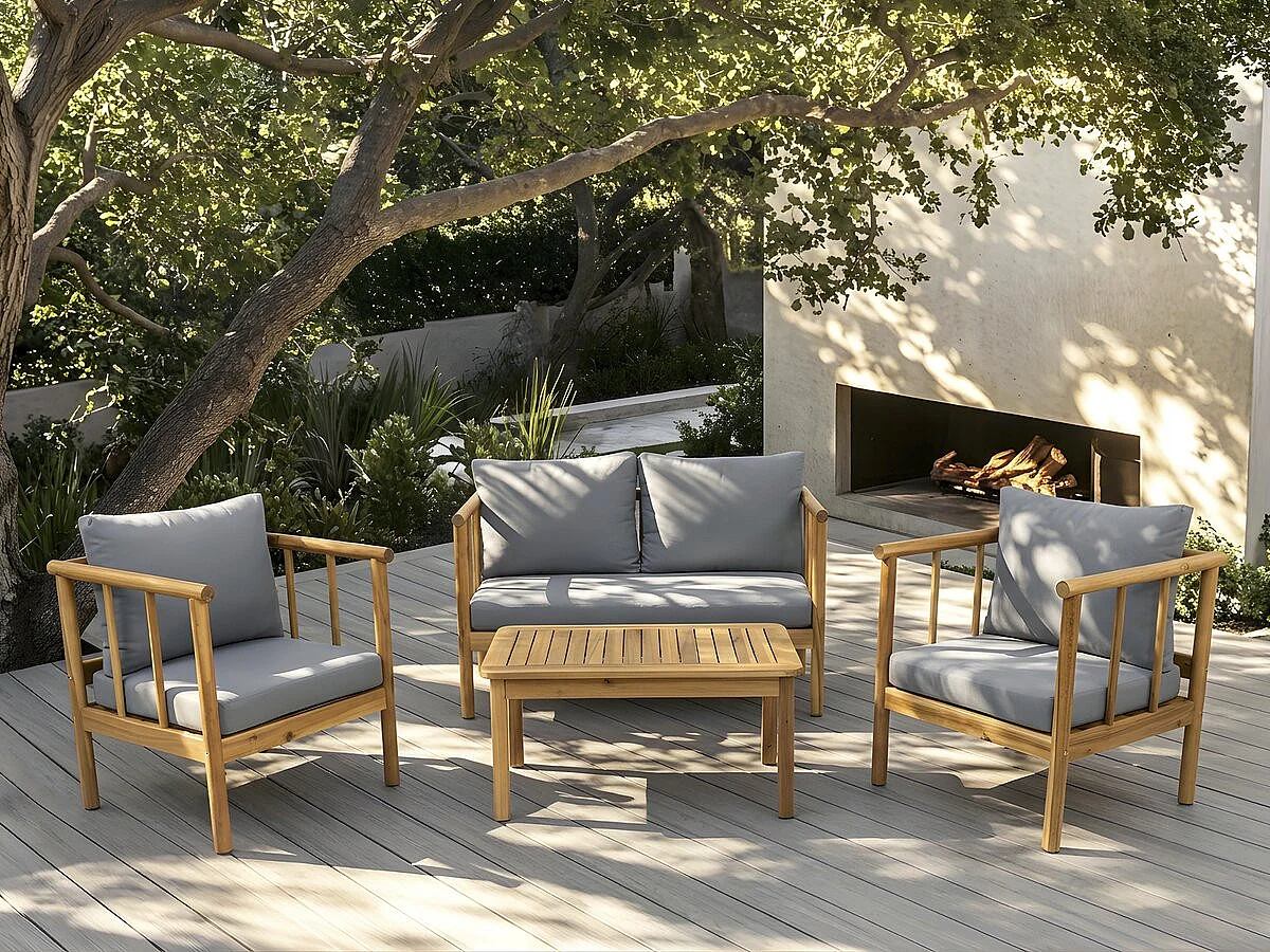 Set di mobili da giardino in legno "Milano" con cuscini - 4 posti - Grigio