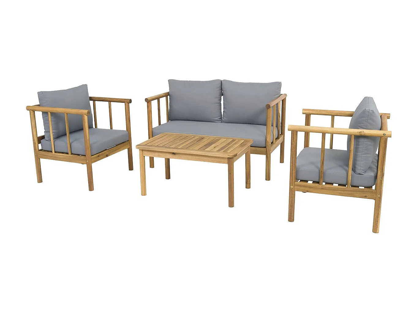 Set di mobili da giardino in legno "Milano" con cuscini - 4 posti - Grigio