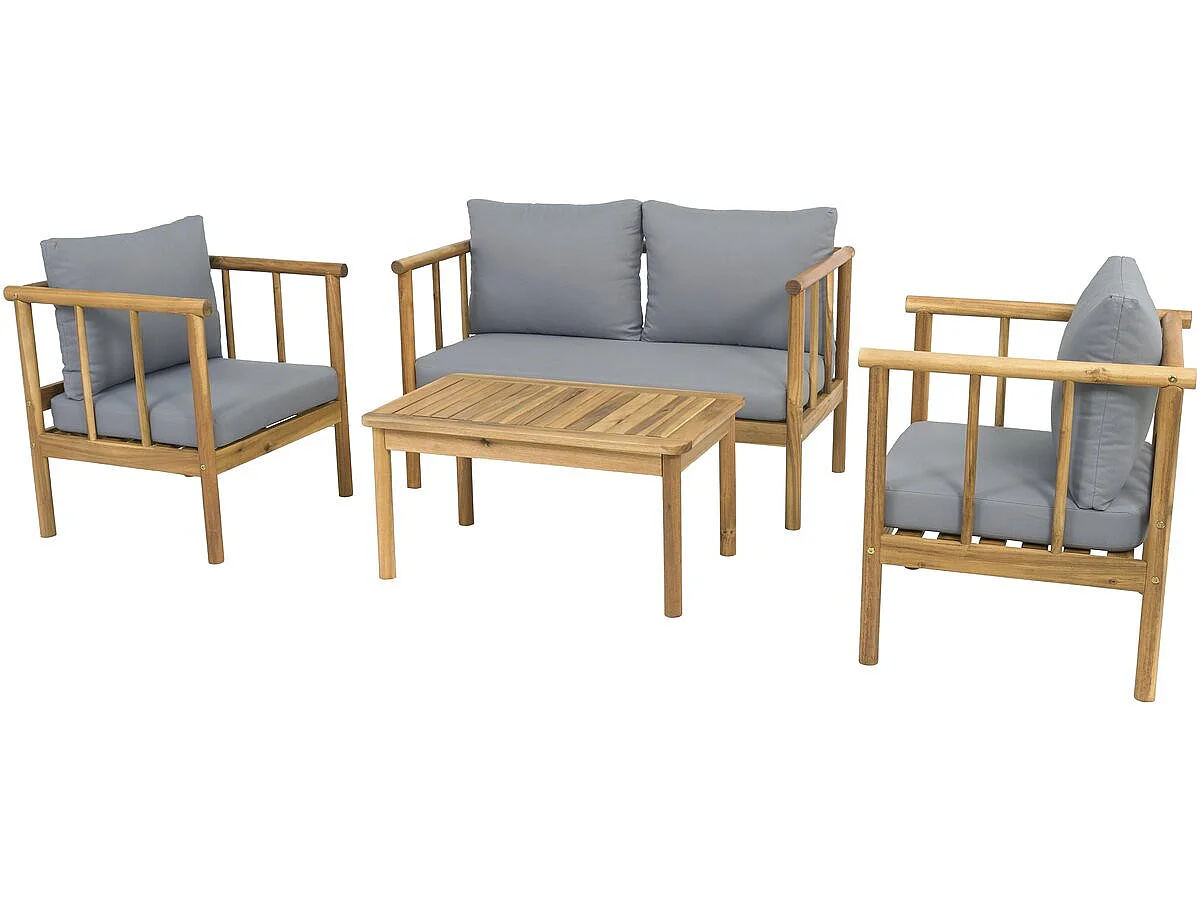 Conjunto de jardín de madera con cojines incluidos <<Milano>> - 4 plazas - Gris