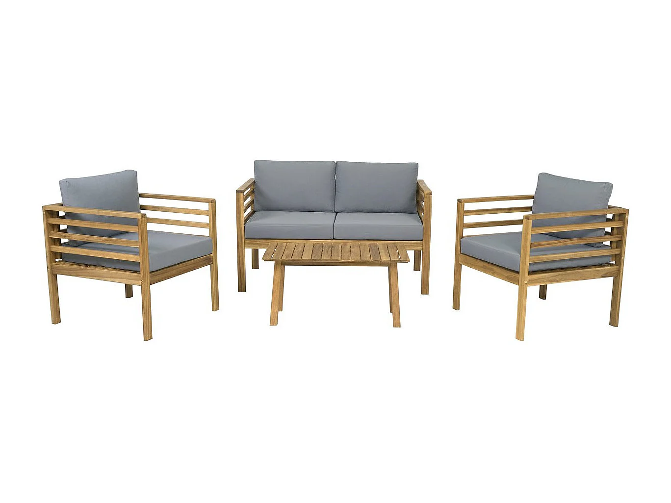 Salon de jardin en bois avec coussins "Beckham" - 4 places - Gris