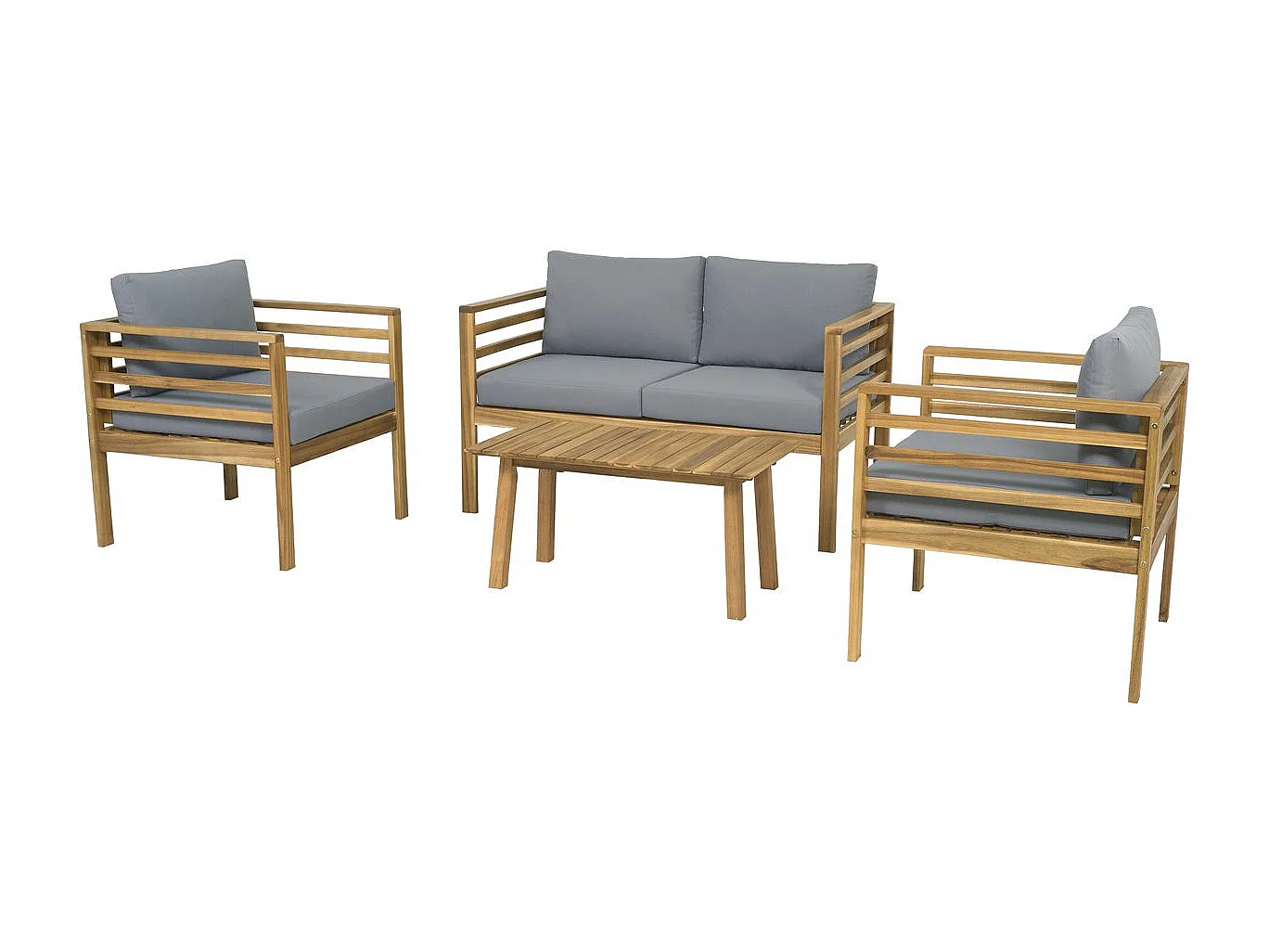 Salon de jardin en bois avec coussins "Beckham" - 4 places - Gris