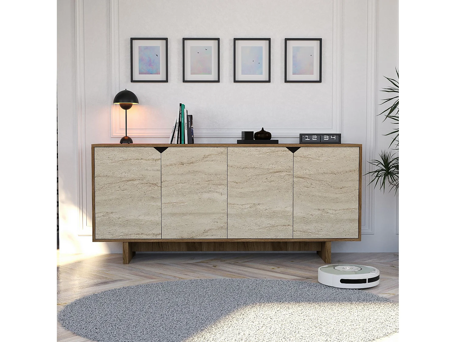 Buffet en bois "Istemi" - 180 x 40 x 81 cm - Travertin