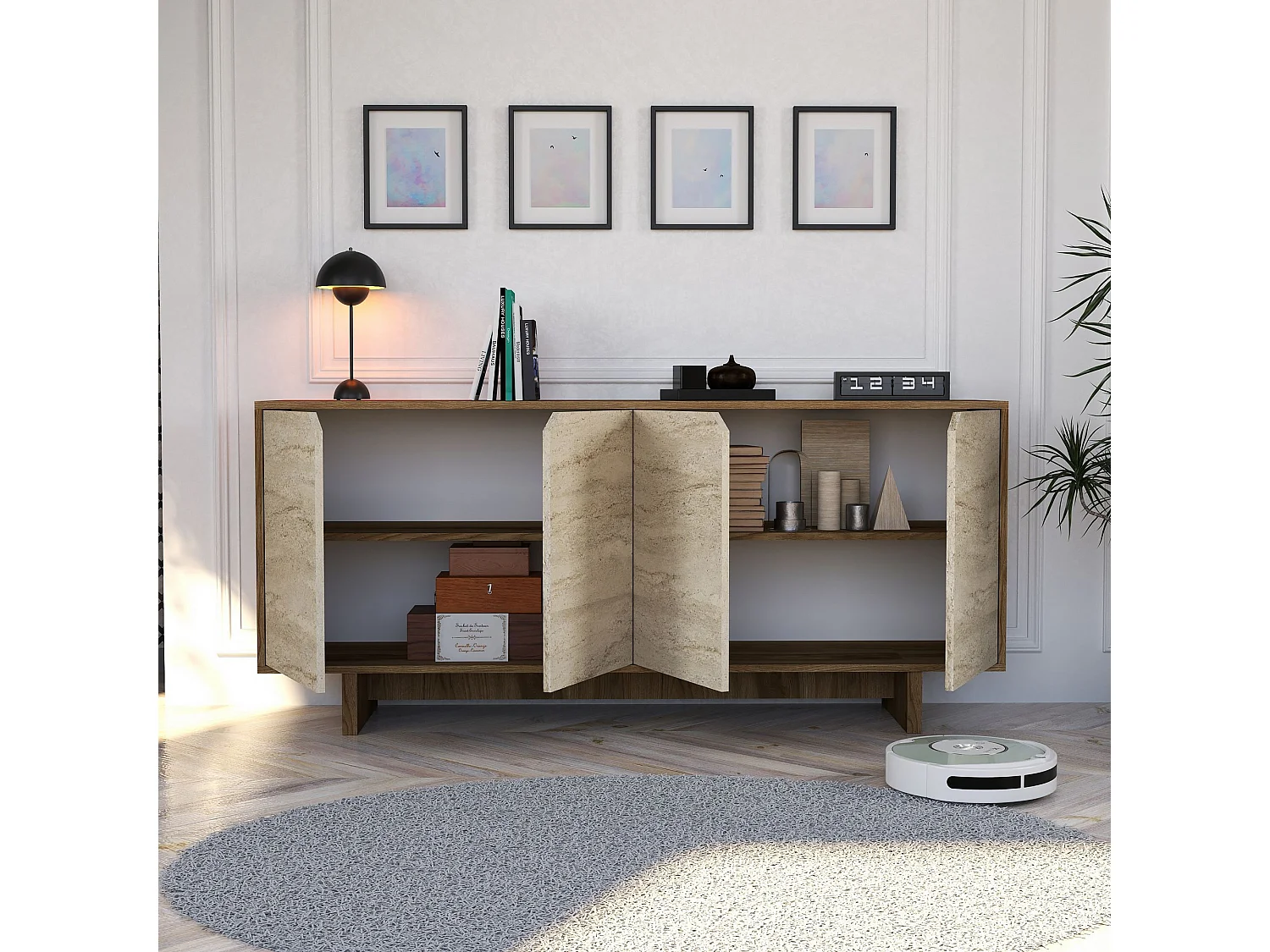 Buffet en bois "Istemi" - 180 x 40 x 81 cm - Travertin