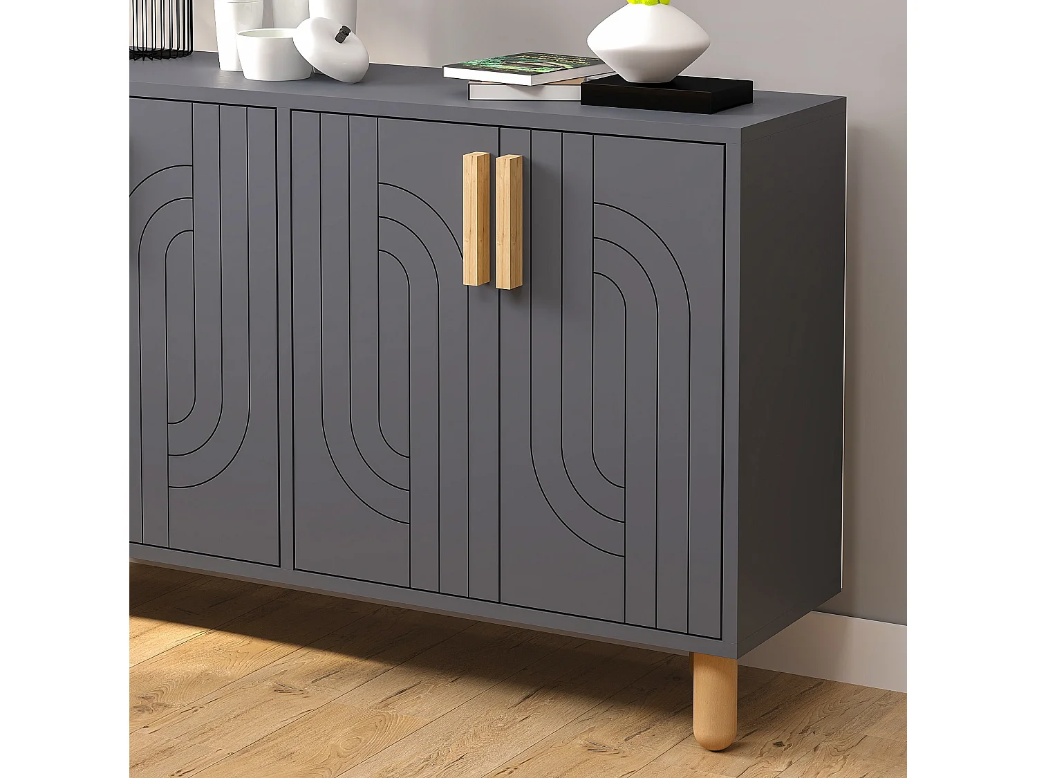 Buffet en bois "Rodney" - 120 x 30 x 74 cm - Gris anthracite