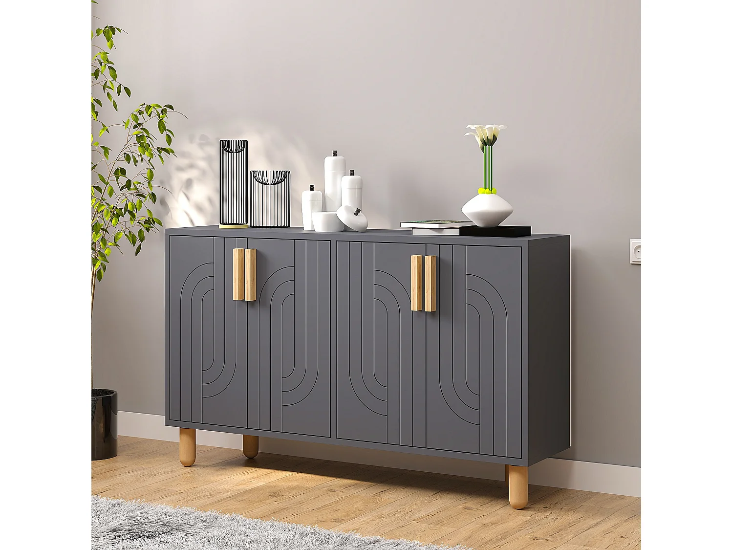 Modern Träbuffé "Rodney" - 120 x 30 x 74 cm - Antracitgrå
