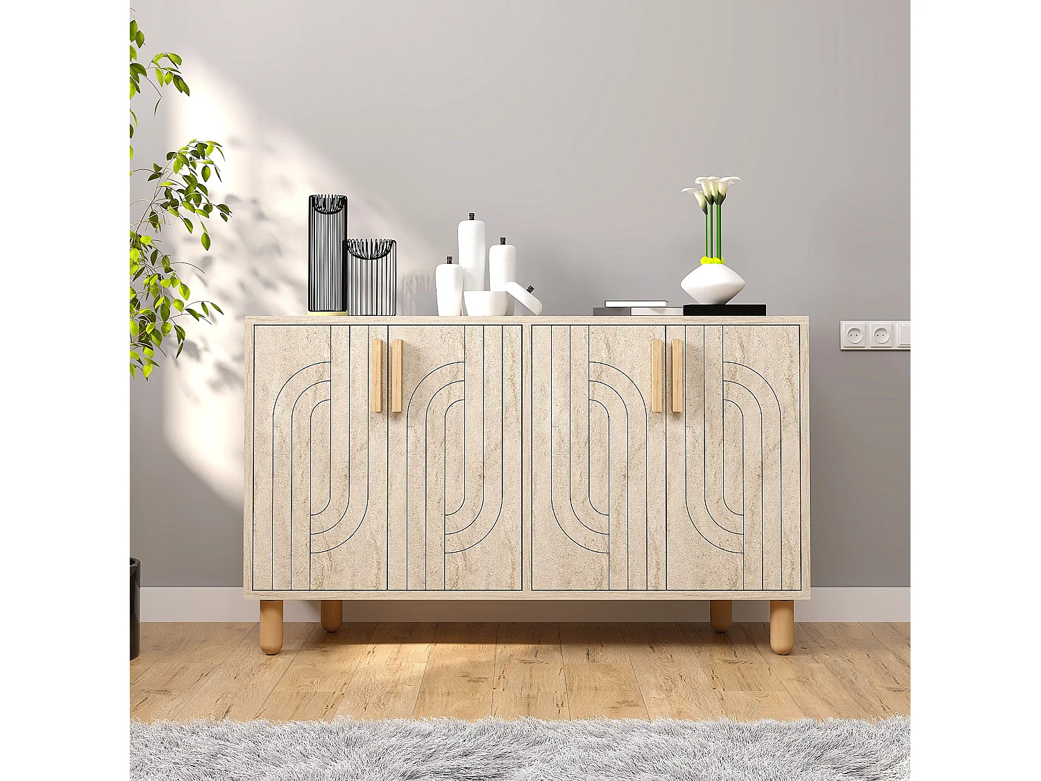 Buffet en bois "Rodney" - 120 x 30 x 74 cm - Travertin