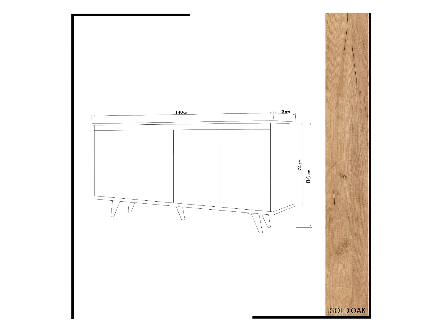 Modern Skandinavisk Träbuffé "Shans" - Vit - 140 x 40 x 86 cm - 4 Hyllor