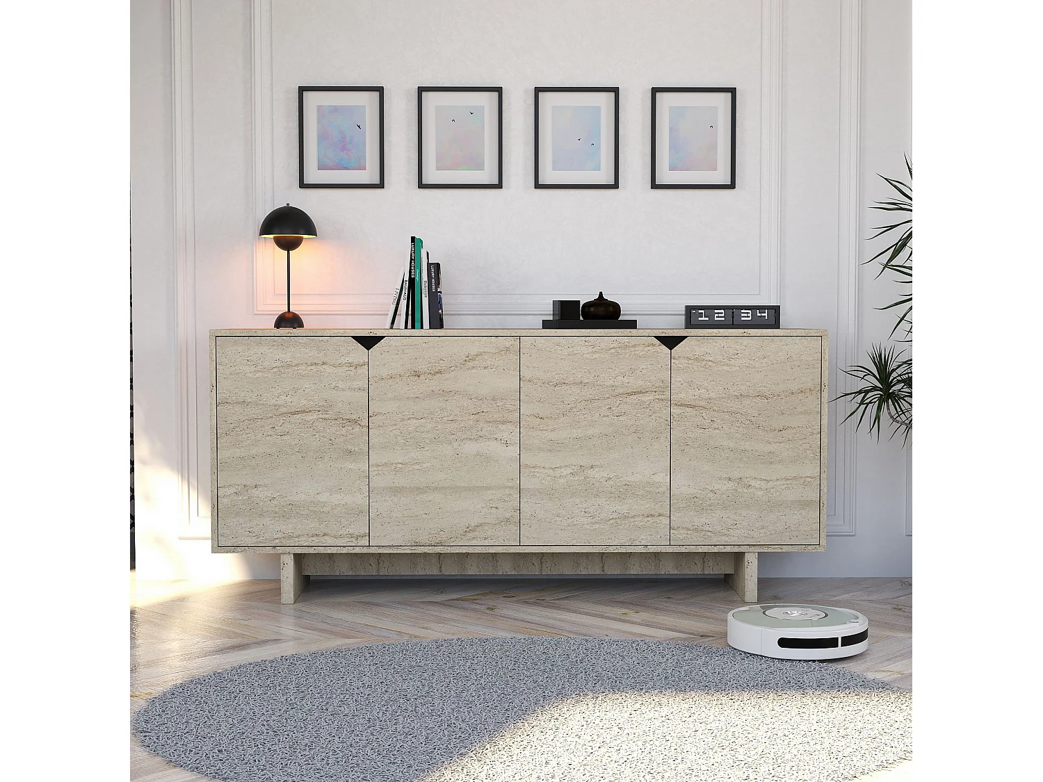 Holz-Buffet "Turan" - Elegantes Design - 180 x 40 x 81 cm - Travertin-Finish