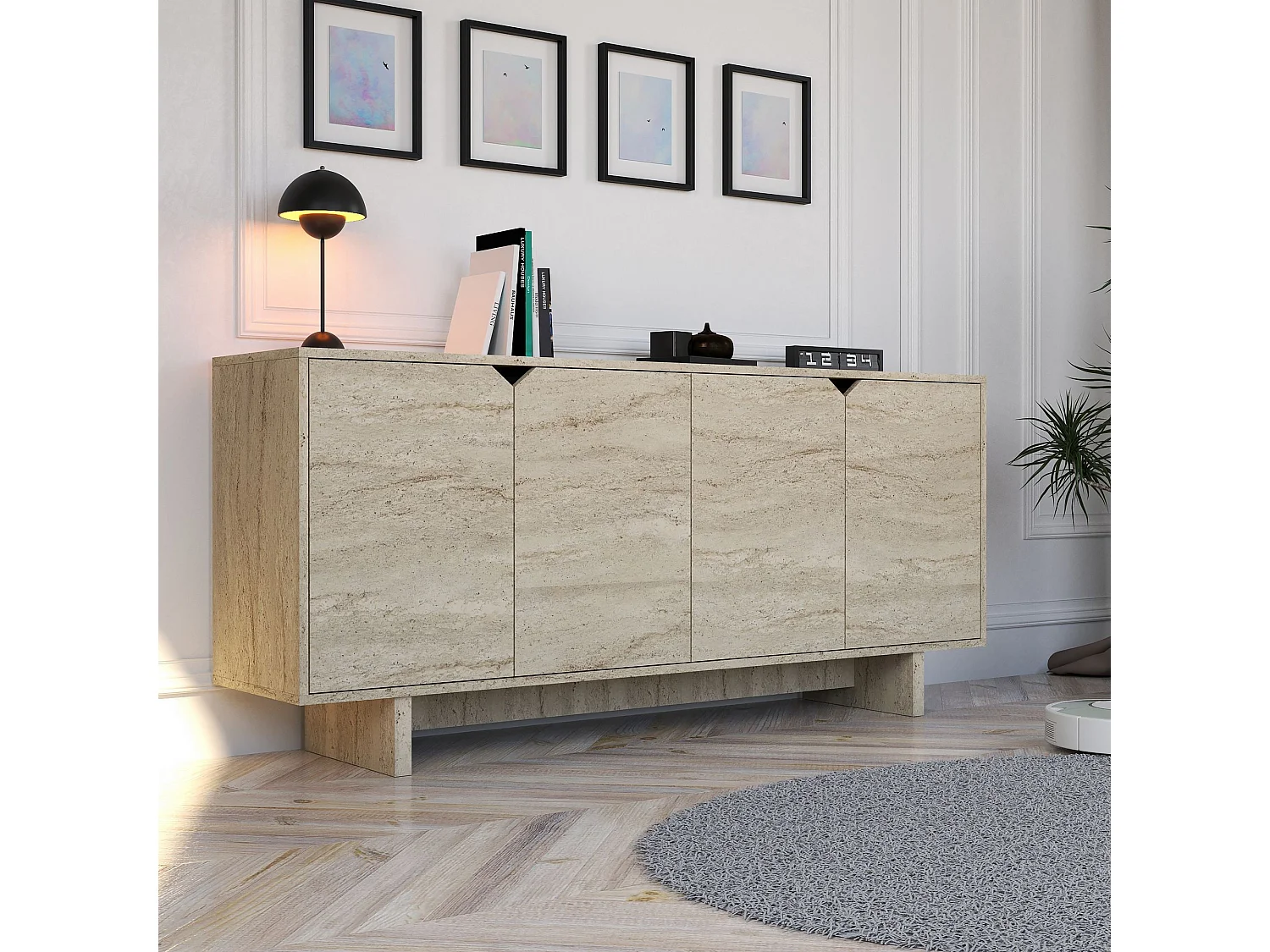 Holz-Buffet "Turan" - Elegantes Design - 180 x 40 x 81 cm - Travertin-Finish