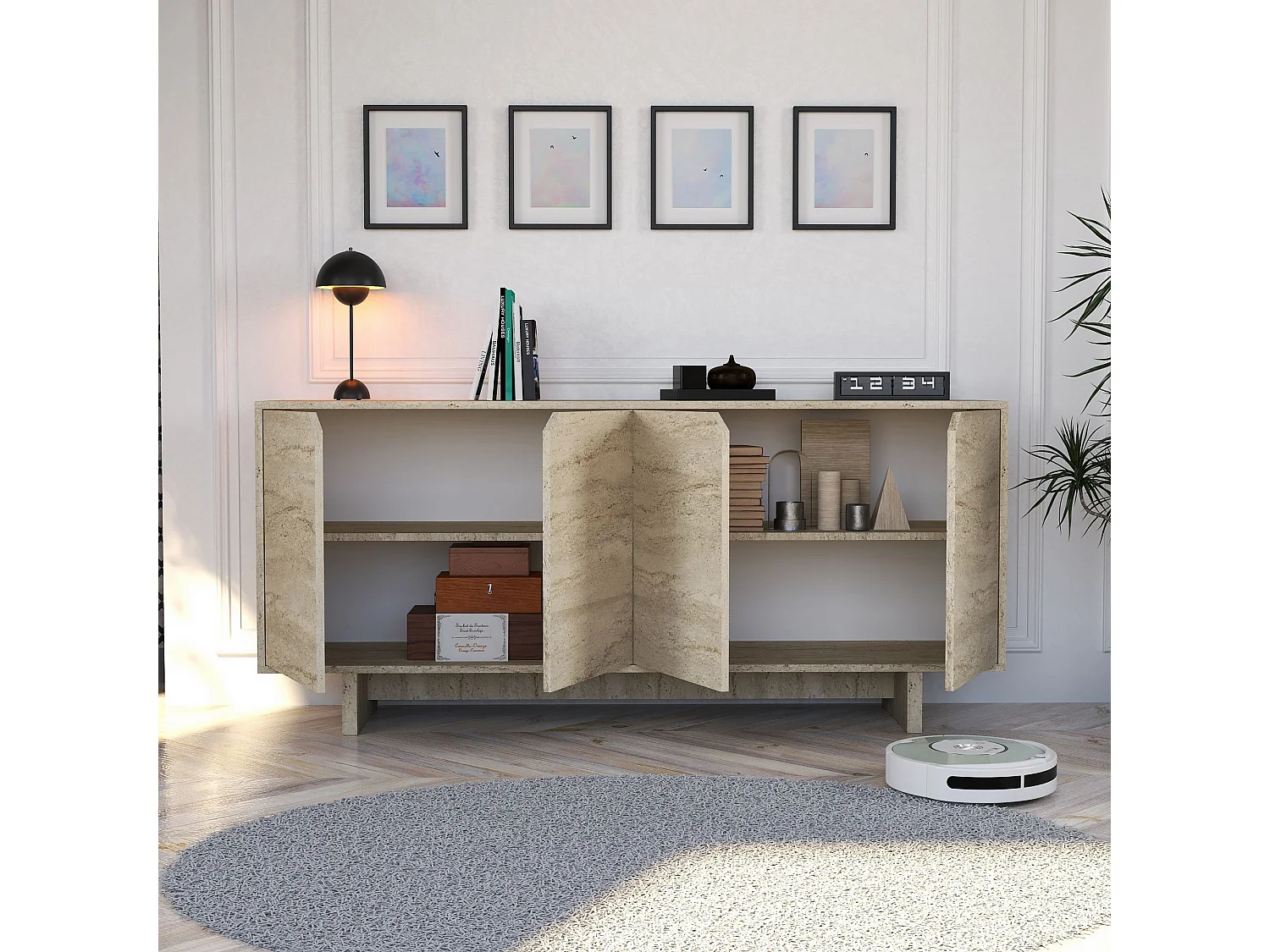 Holz-Buffet "Turan" - Elegantes Design - 180 x 40 x 81 cm - Travertin-Finish