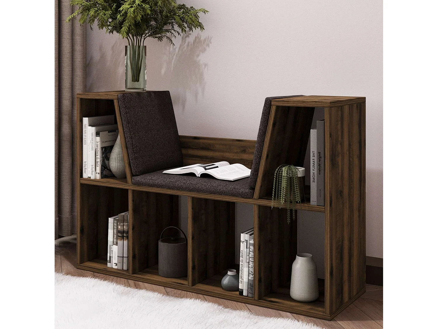 Bibliothèque avec assise en bois "Livora" - 103 x 30 x 63 cm - Marron