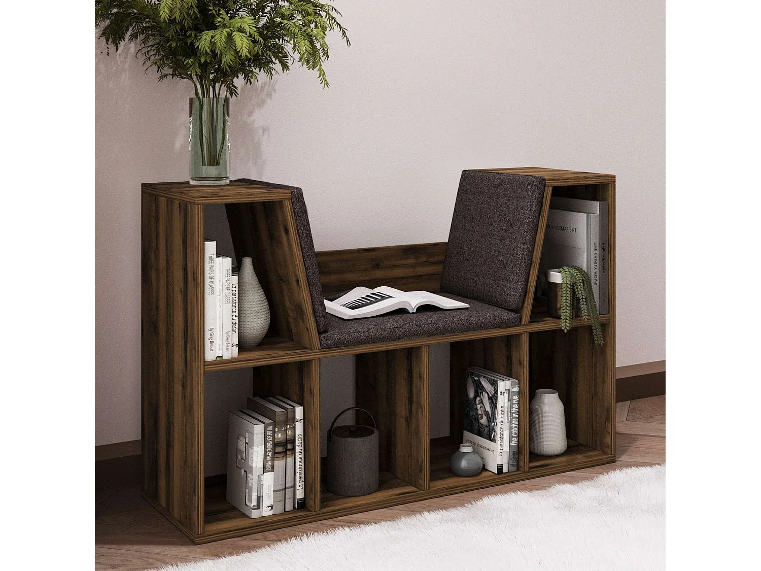 Bibliothèque avec assise en bois "Livora" - 103 x 30 x 63 cm - Marron