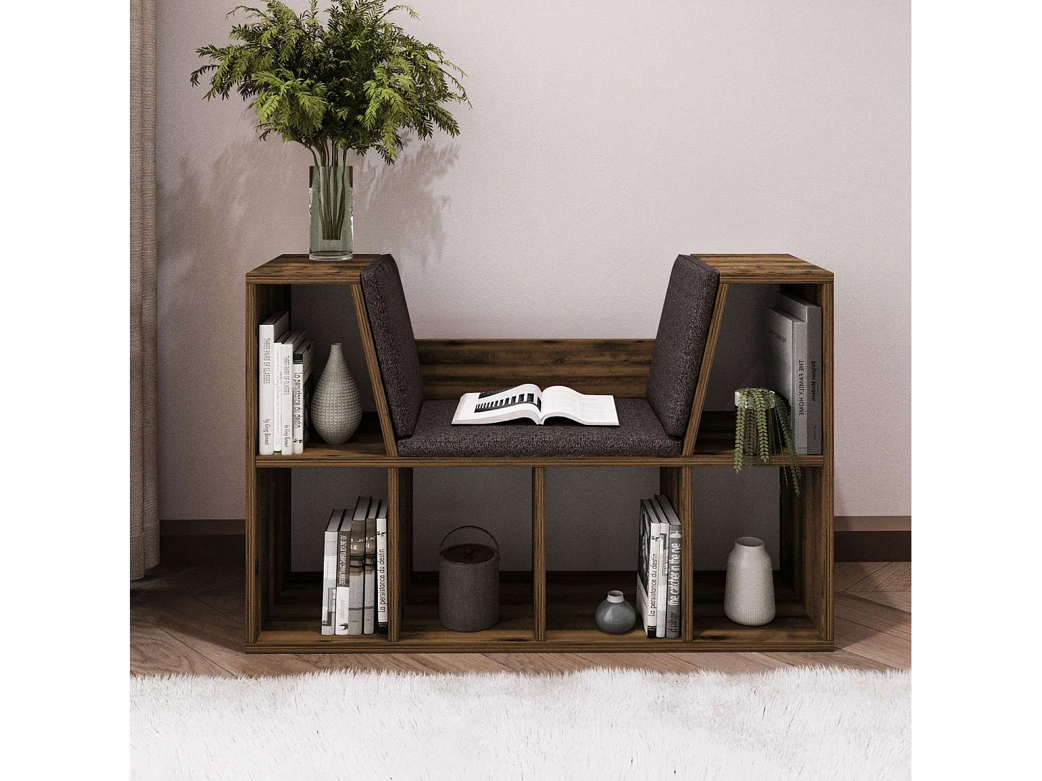 Bibliothèque avec assise en bois "Livora" - 103 x 30 x 63 cm - Marron