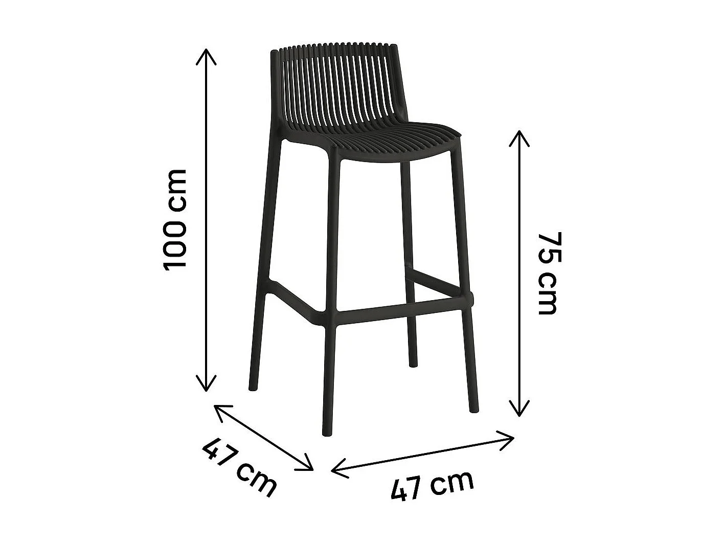 Conjunto de 2 cadeiras altas empilháveis em plástico "Néora" - Preto