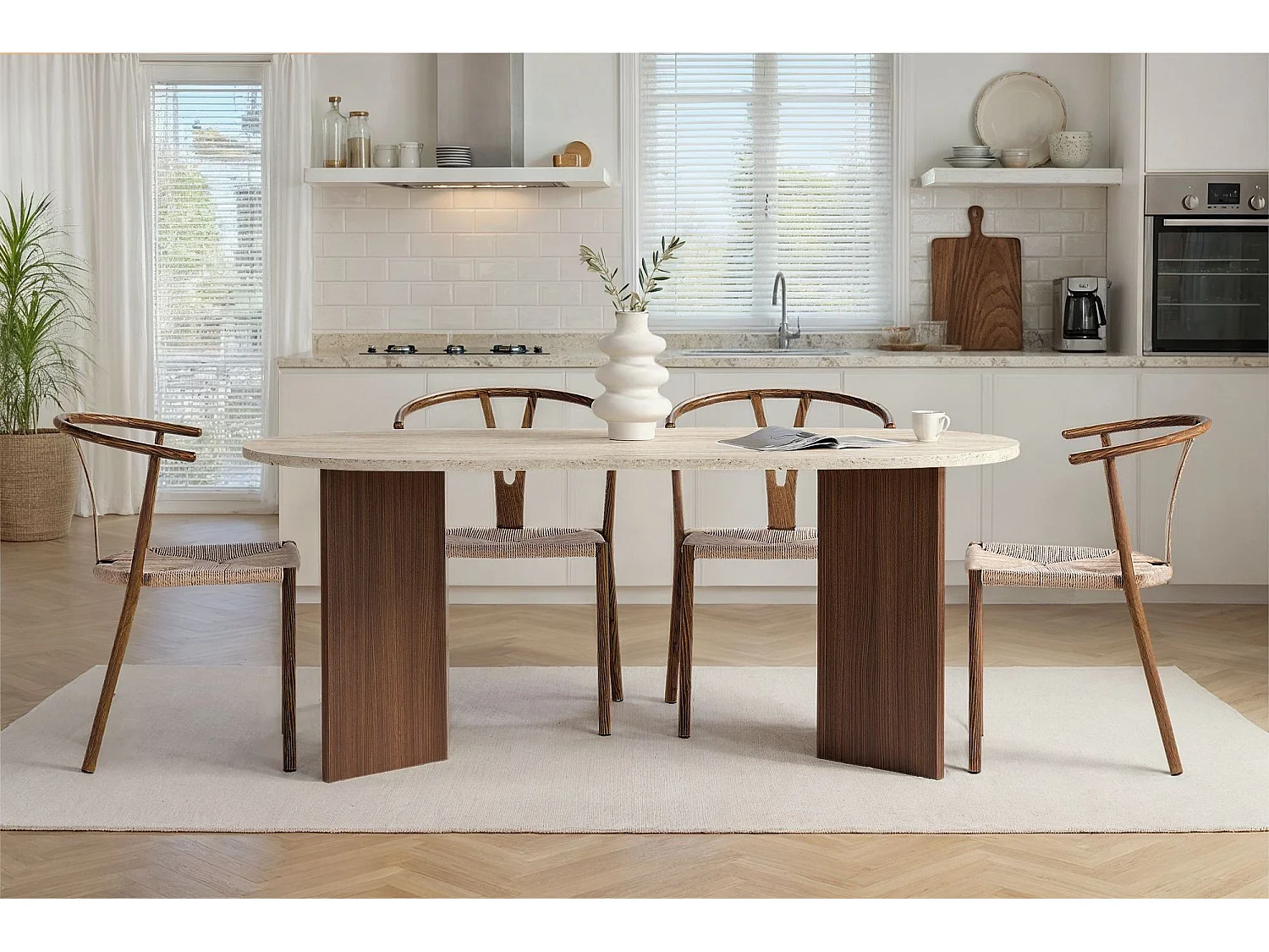 Table à manger en bois "Sablin" 180 x 90 x 75 cm - Travertin