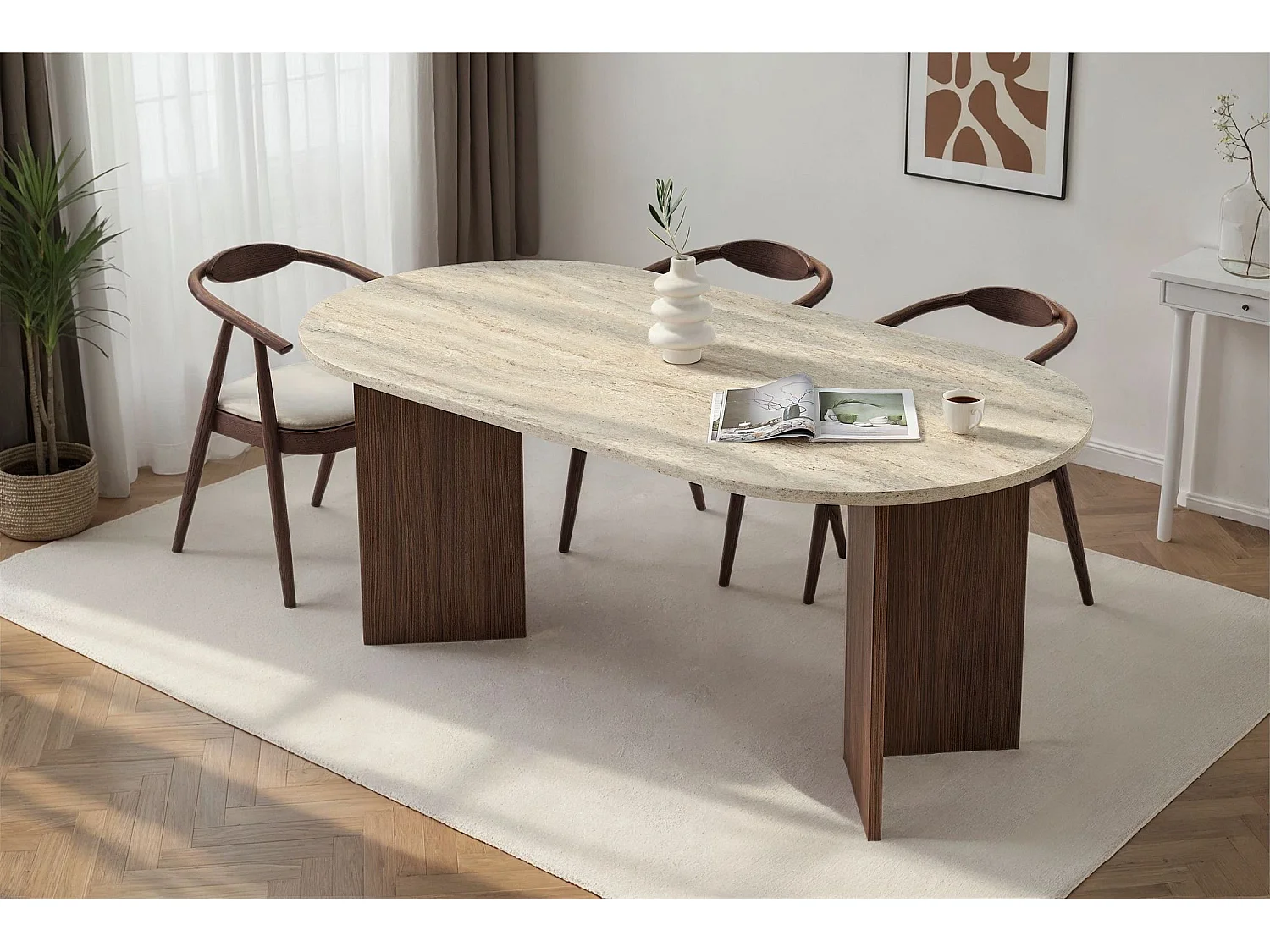 Table à manger en bois "Sablin" 180 x 90 x 75 cm - Travertin