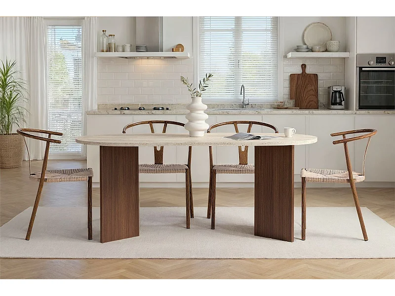 Table à manger en bois "Sablin" 180 x 90 x 75 cm - Travertin