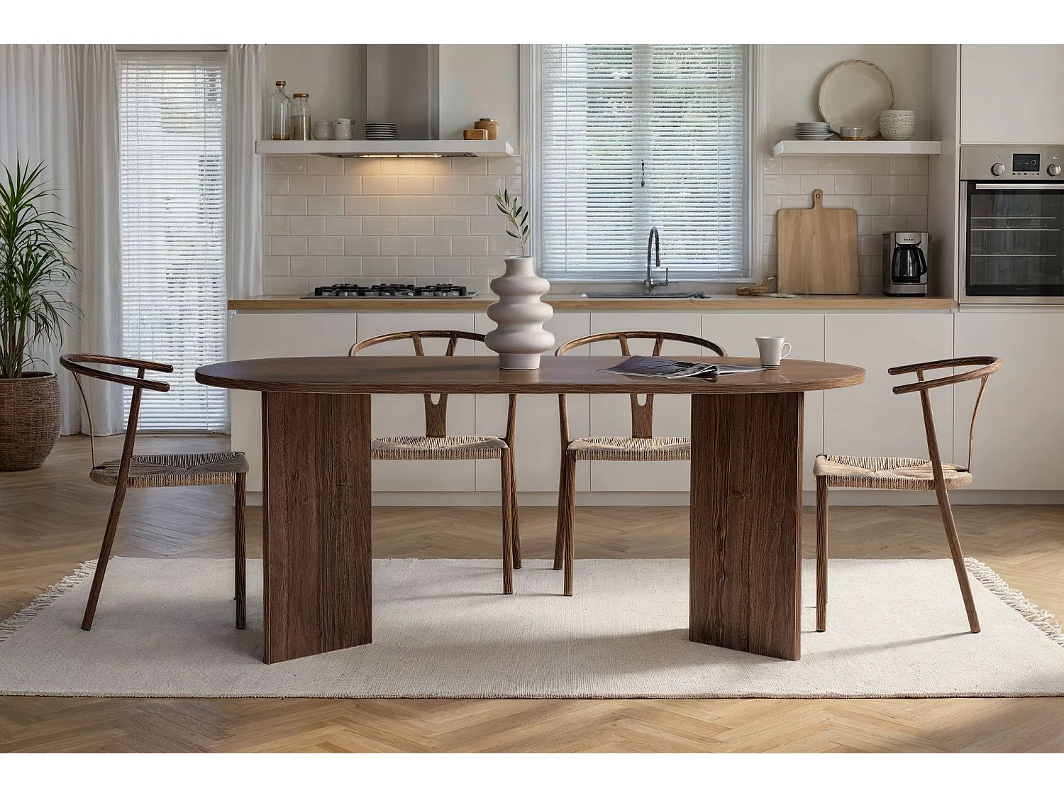 Modernt Skandinaviskt Matbord "Sablin" 180x90x75 cm - Valnötsträ, Elegant Design, Perfekt för Moderna Utrymmen