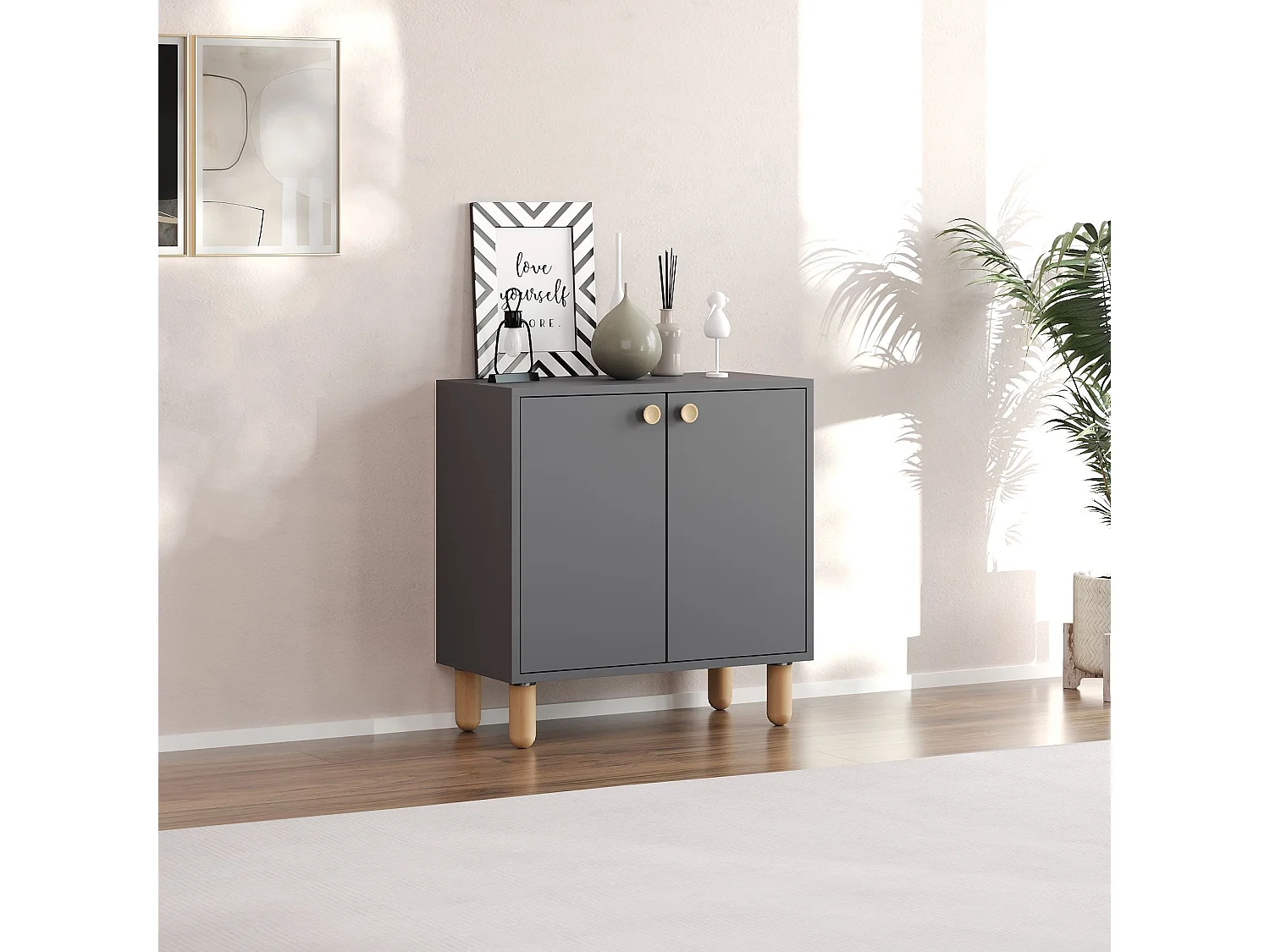 Buffet en bois "Lina" - 72 x 36 x 73 cm - Gris anthracite