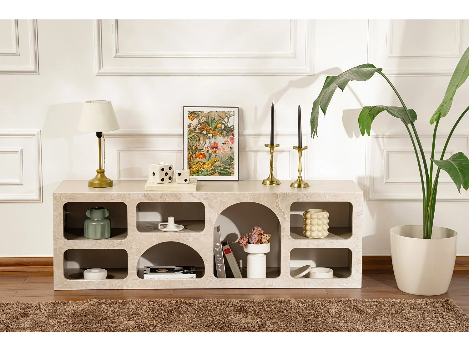 Buffet en bois "Ferlis" - 160 x 40 x 51 cm - Travertin