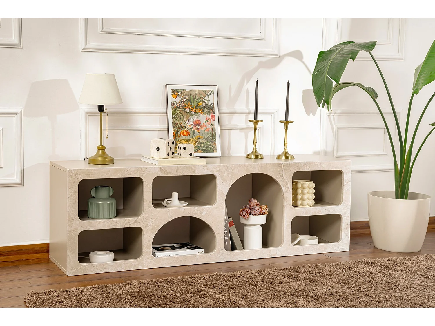 Buffet en bois "Ferlis" - 160 x 40 x 51 cm - Travertin