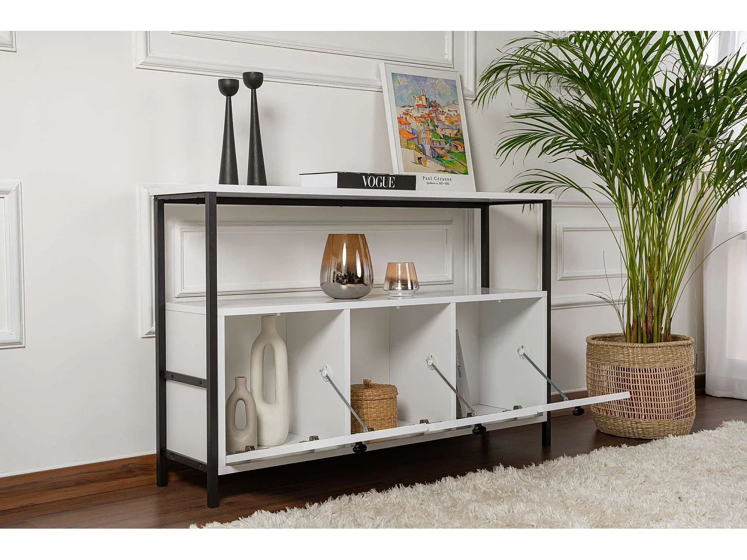 Modern vit träbuffé "Solace" - 120 x 30 x 77 cm - 3 dörrar