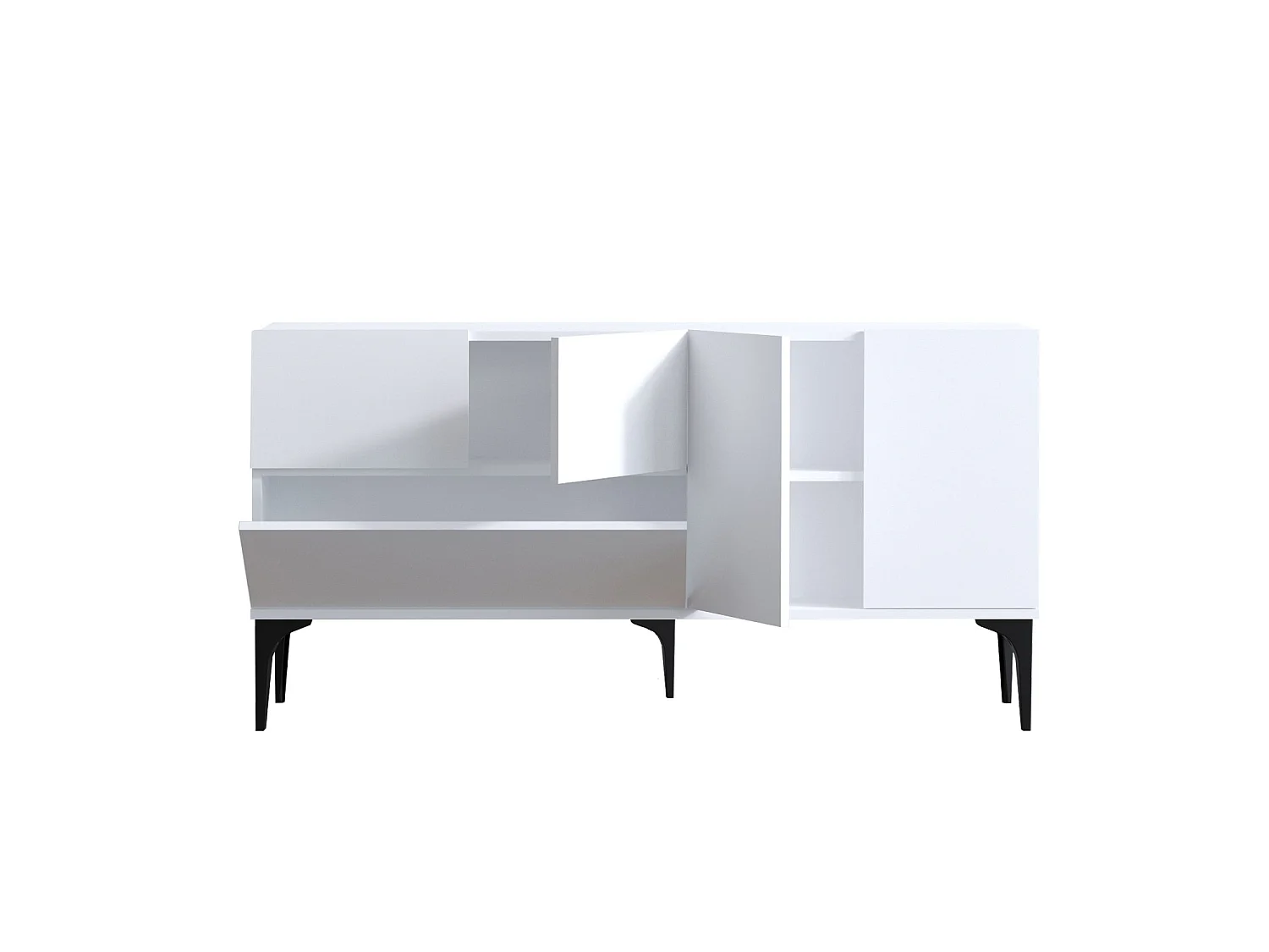 Modern vit träbuffé "Ginny" - 150 x 35 x 75 cm - Elegant design med 5 dörrar
