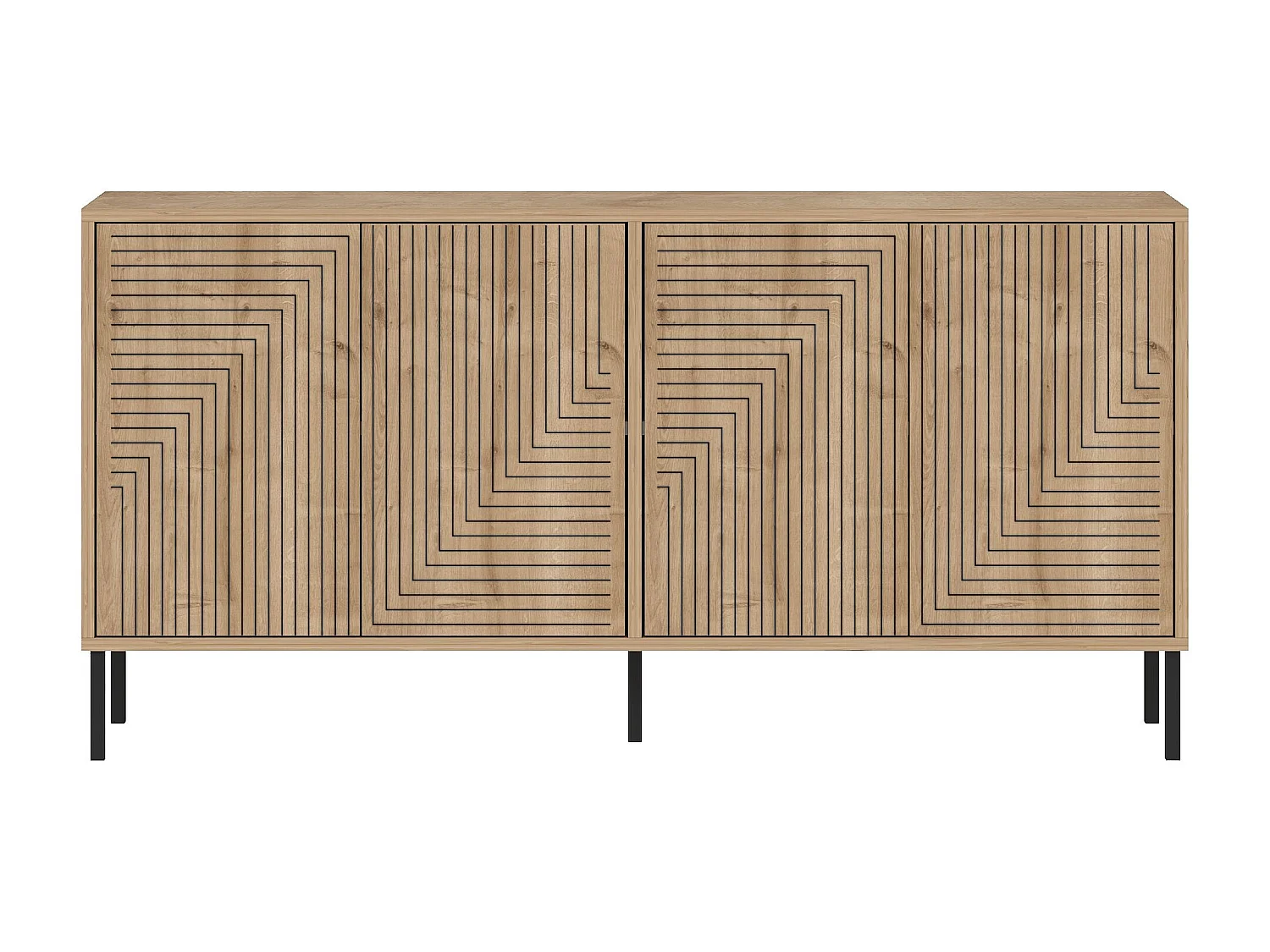 Modernes Geometrisches Holzbuffet "Evolet" 150x36x75cm Beige - Stilvolles Design, Wandmontage, Leicht zu öffnende Türen