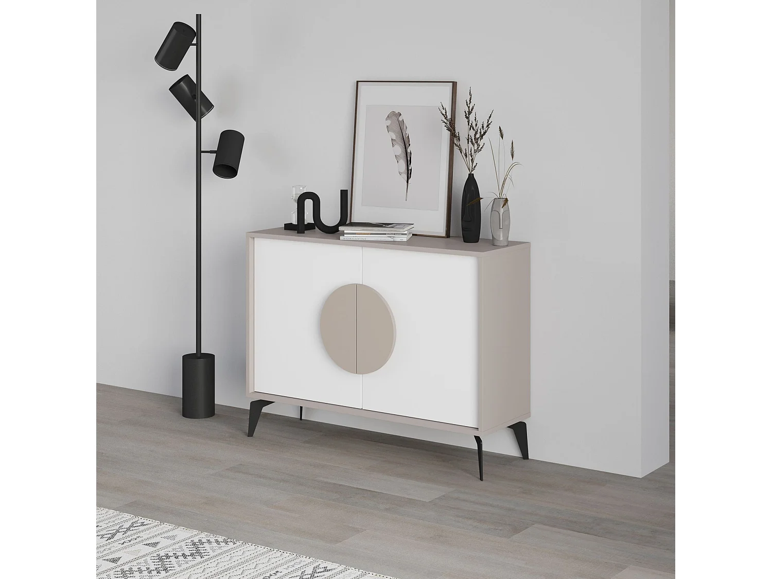 Modern Ljus Mocha Trä Buffé "Gora" - 110 x 36 x 82 cm - Väggmonterbar - Elegant Design