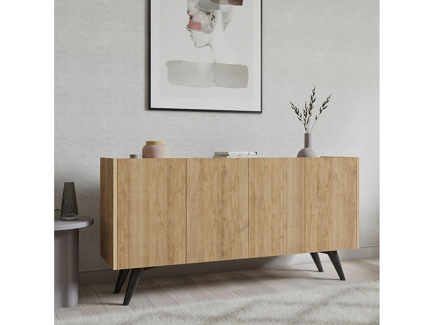 Modern Brun Trä Buffé "Pekin" - 150 x 40 x 76 cm - Elegant Design - 4 Hyllor