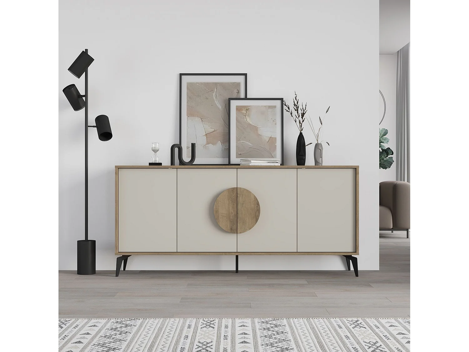 Modernes Cremefarbenes Holzbuffet "Gora Wide" - 180 x 36 x 82 cm - Stilvolles Design