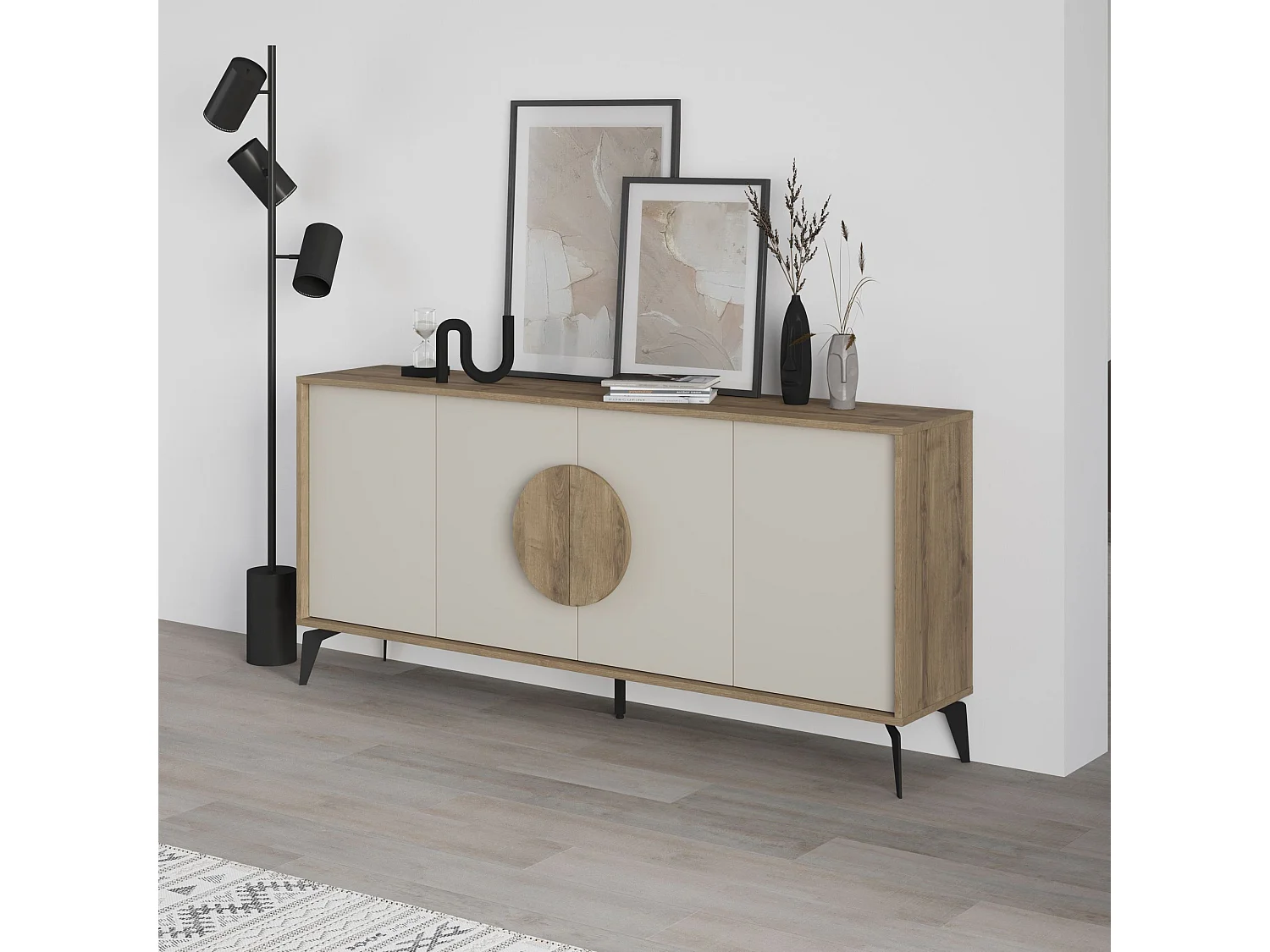 Modernes Cremefarbenes Holzbuffet "Gora Wide" - 180 x 36 x 82 cm - Stilvolles Design
