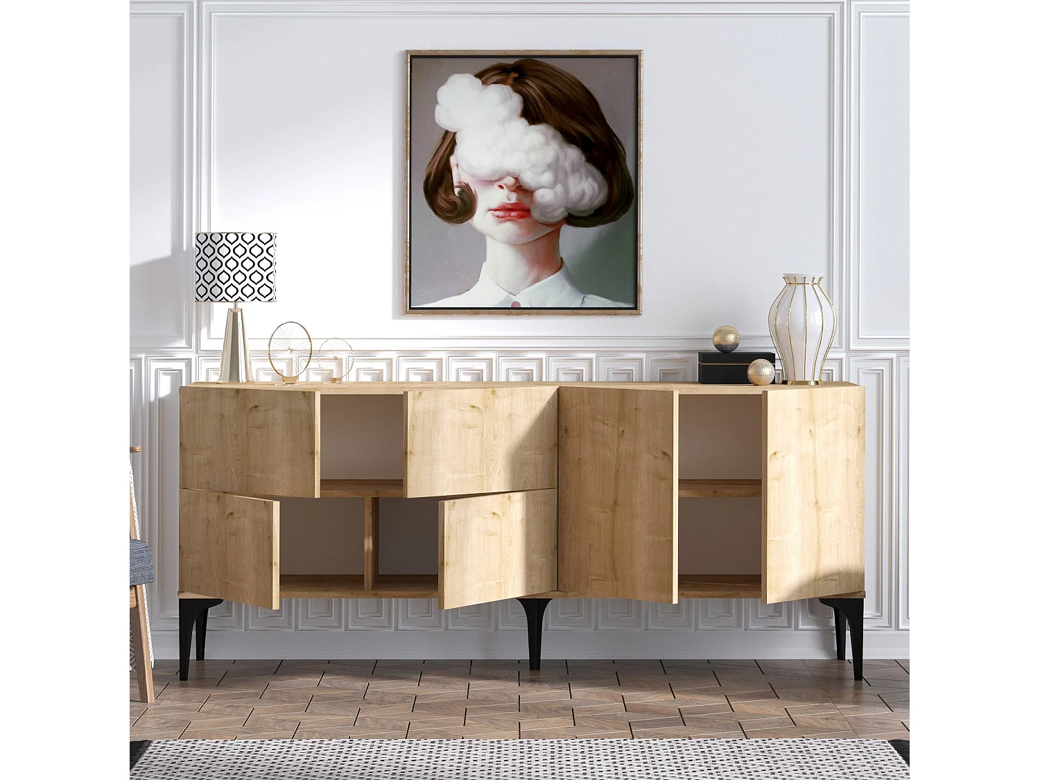 Buffet en bois "Laika" - 180 x 40 x 80 cm - Beige