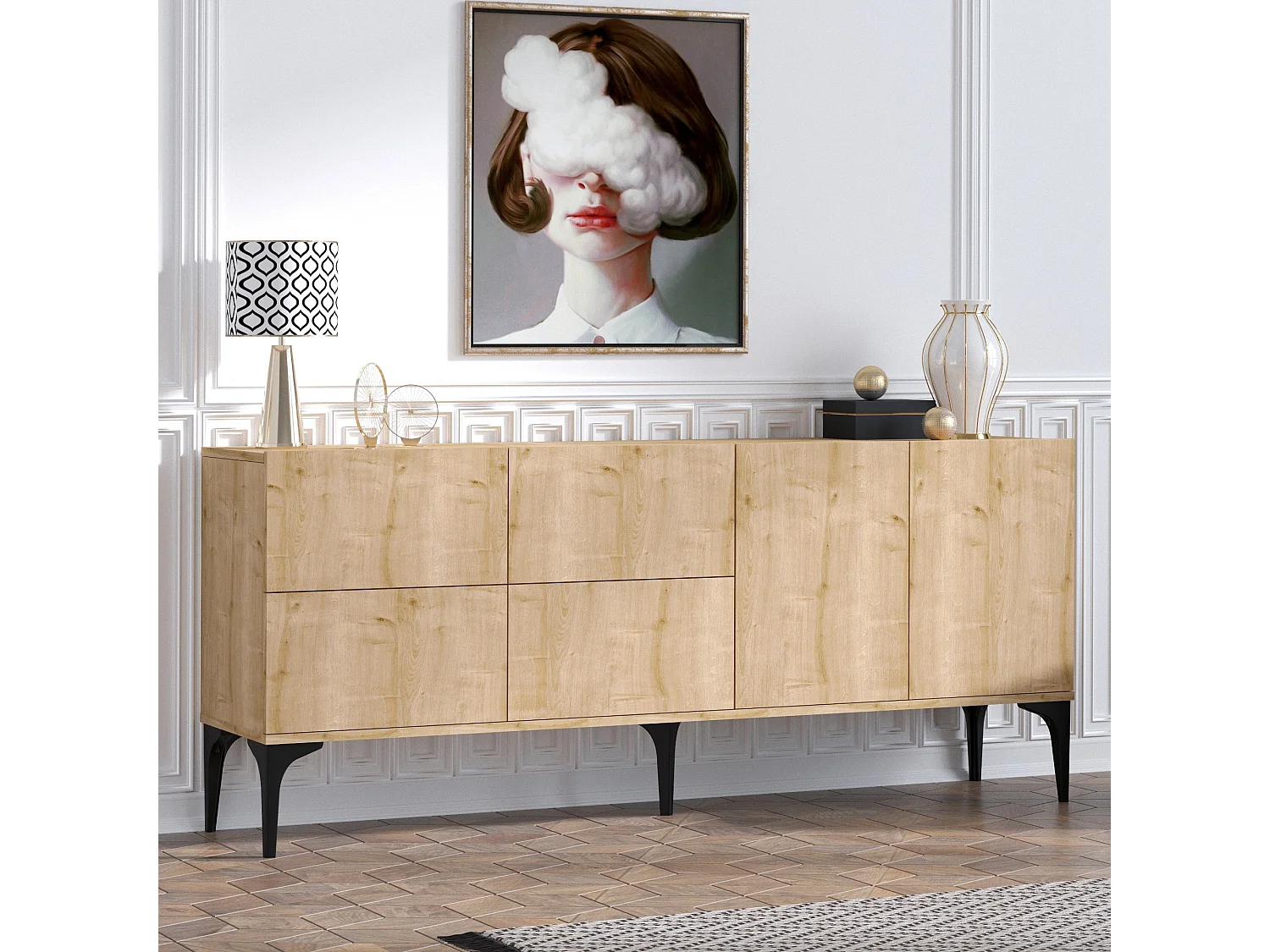 Buffet en bois "Laika" - 180 x 40 x 80 cm - Beige
