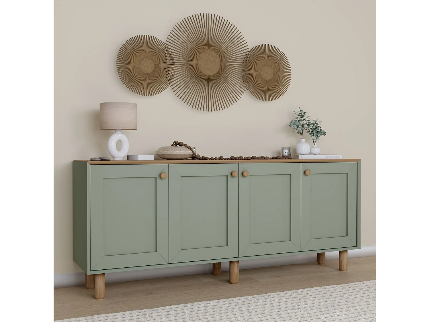 Buffet en bois "Bohem" - 180 x 40 x 75 cm - Vert