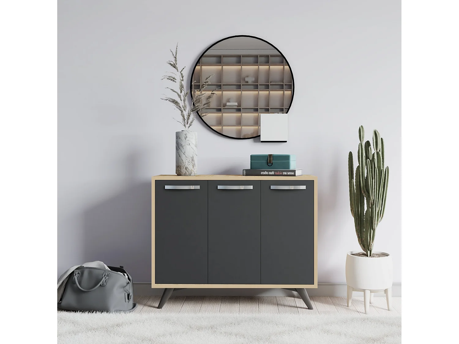 Holzbuffet "Piffa" - Modernes Design - Anthrazitgrau - 100 x 35 x 82 cm - 5 Regale - 3 Türen