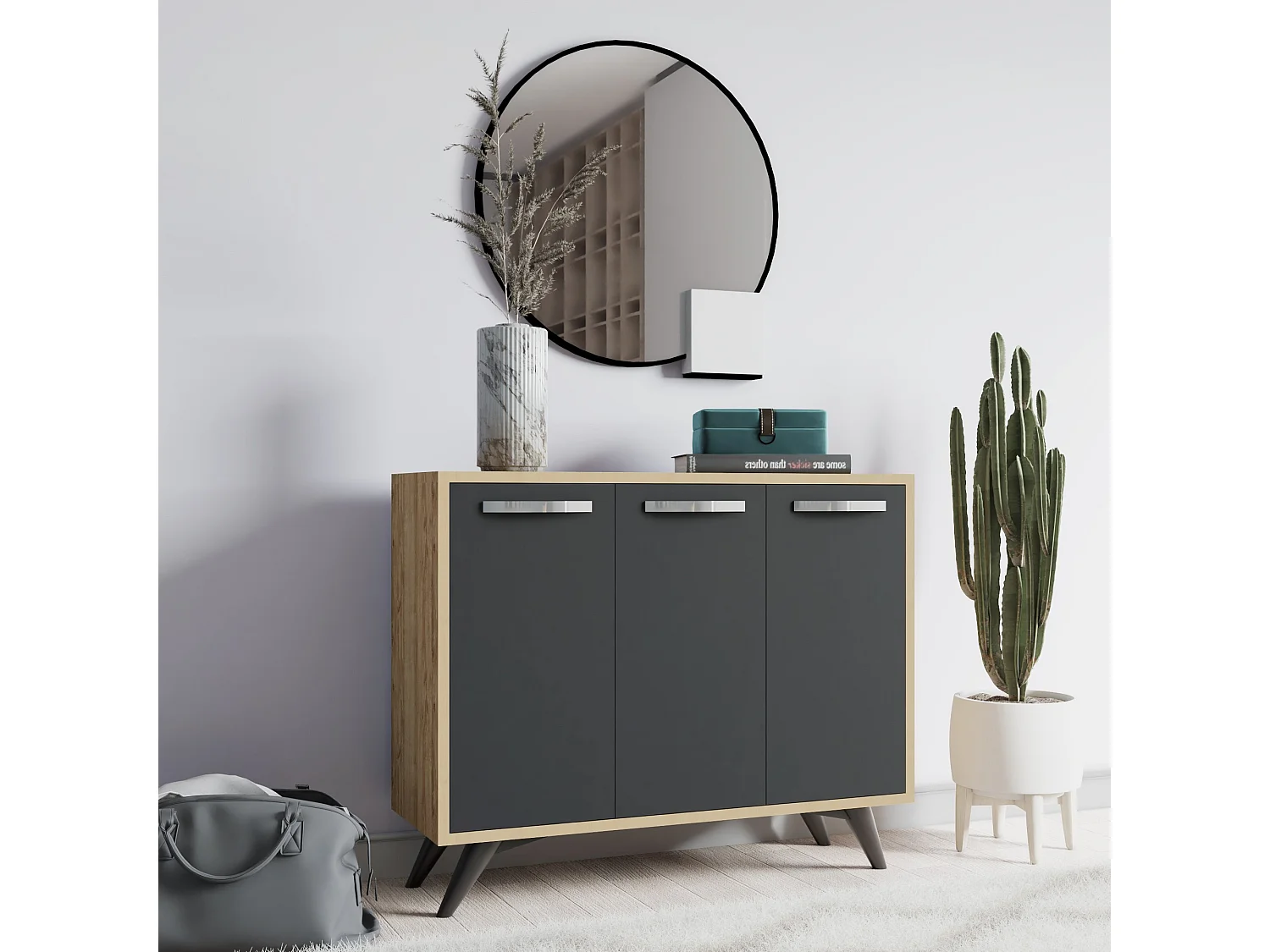 Holzbuffet "Piffa" - Modernes Design - Anthrazitgrau - 100 x 35 x 82 cm - 5 Regale - 3 Türen