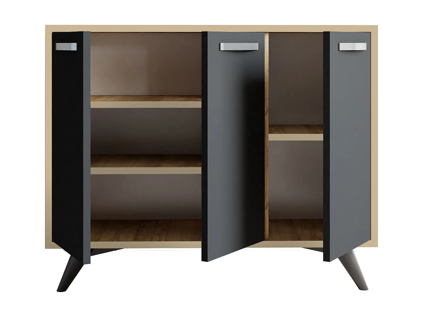 Holzbuffet "Piffa" - Modernes Design - Anthrazitgrau - 100 x 35 x 82 cm - 5 Regale - 3 Türen