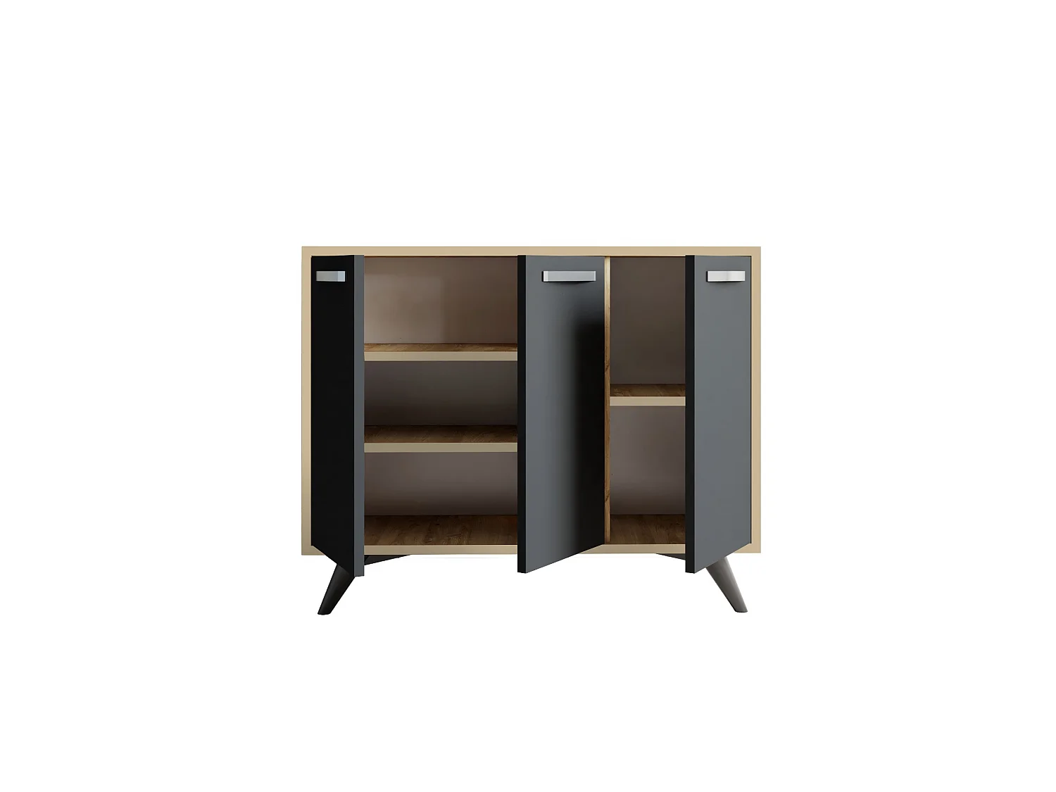 Träbuffé "Piffa" - Modern Design - Grå Antracit - 100 x 35 x 82 cm - 5 Hyllor - 3 Dörrar