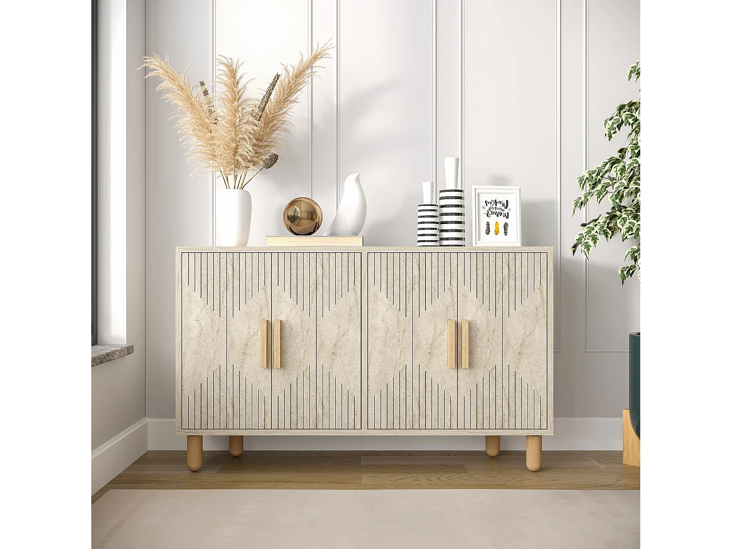 Modern Träbuffé "Roger" med Travertinfinish - 120 x 30 x 74 cm